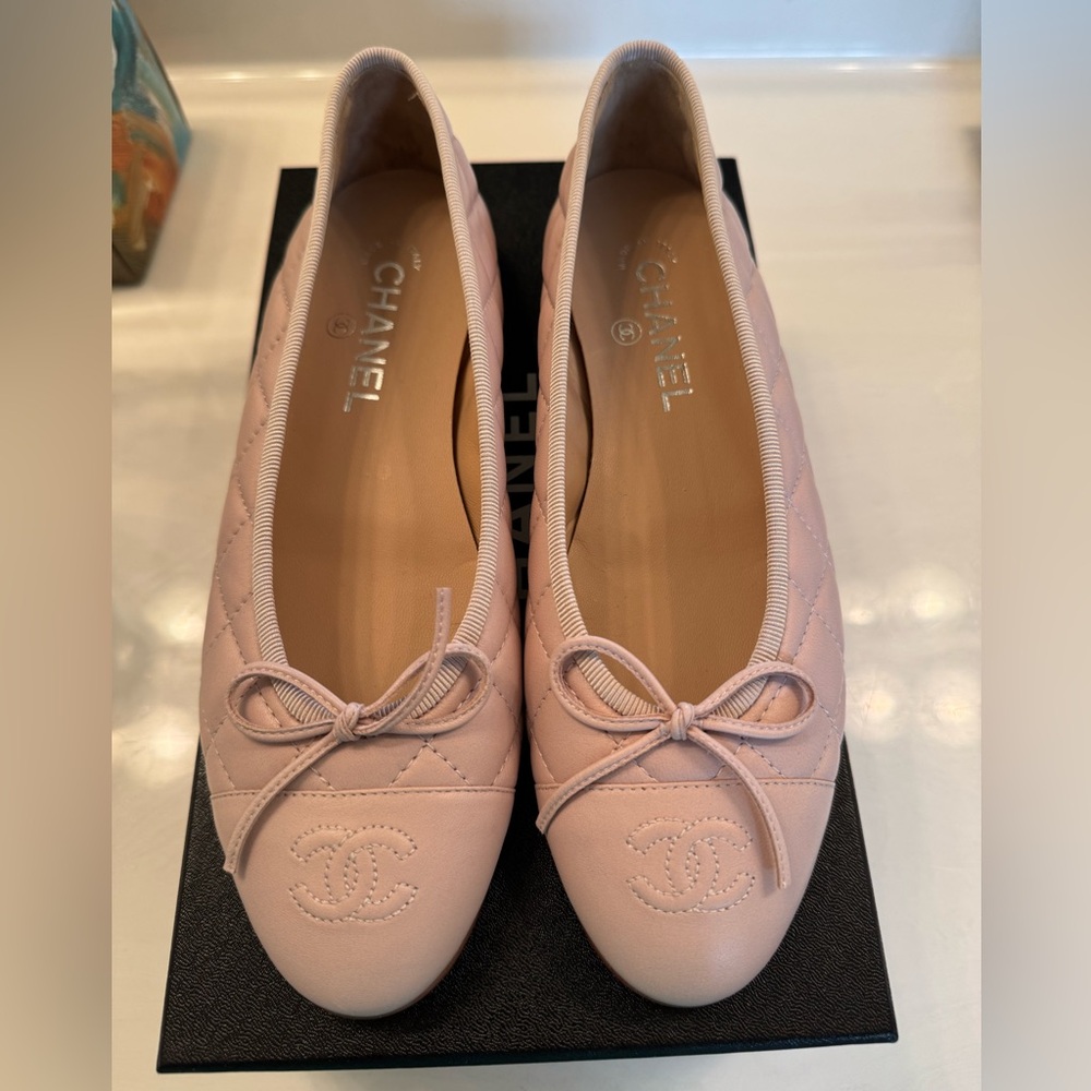 CHANEL Pink Quilted Flats